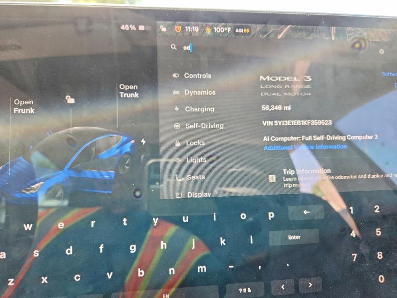 51962396 :رقم المزاد ، 5YJ3E1EB1KF359523 vin ، 2019 Tesla Model 3 مزاد بيع