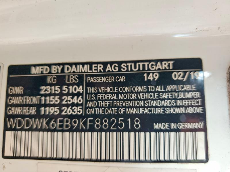 Aukcja sprzedaży 2019 Mercedes-benz C, vin: WDDWK6EB9KF882518, numer aukcji: 58753646