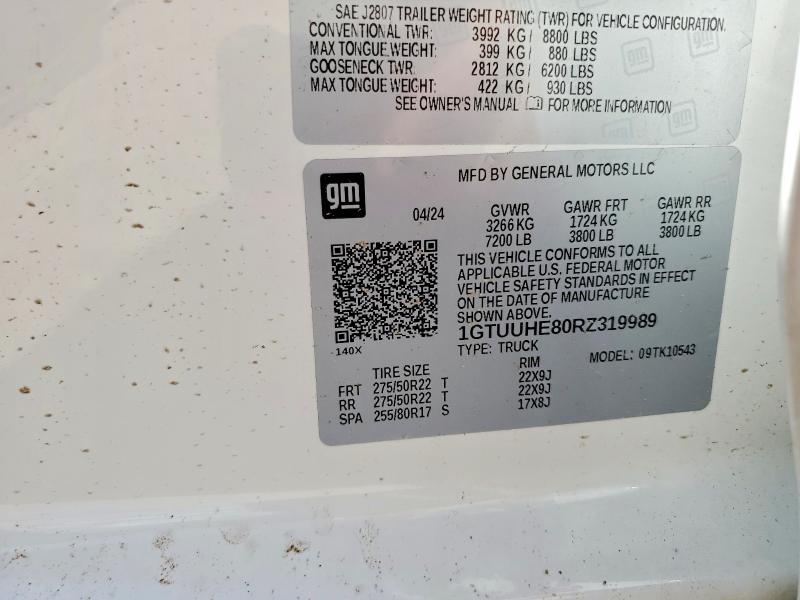 Aukcja sprzedaży 2024 Gmc Sierra, vin: 1GTUUHE80RZ319989, numer aukcji: 58222516