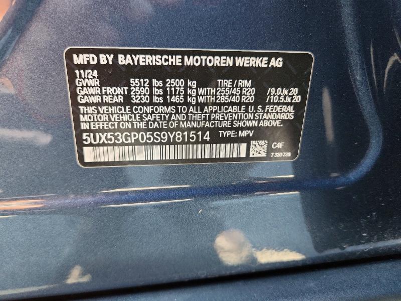 2025 Bmw X3 მანქანა იყიდება აუქციონზე, vin: 5UX53GP05S9Y81514, აუქციონის ნომერი: 57611566