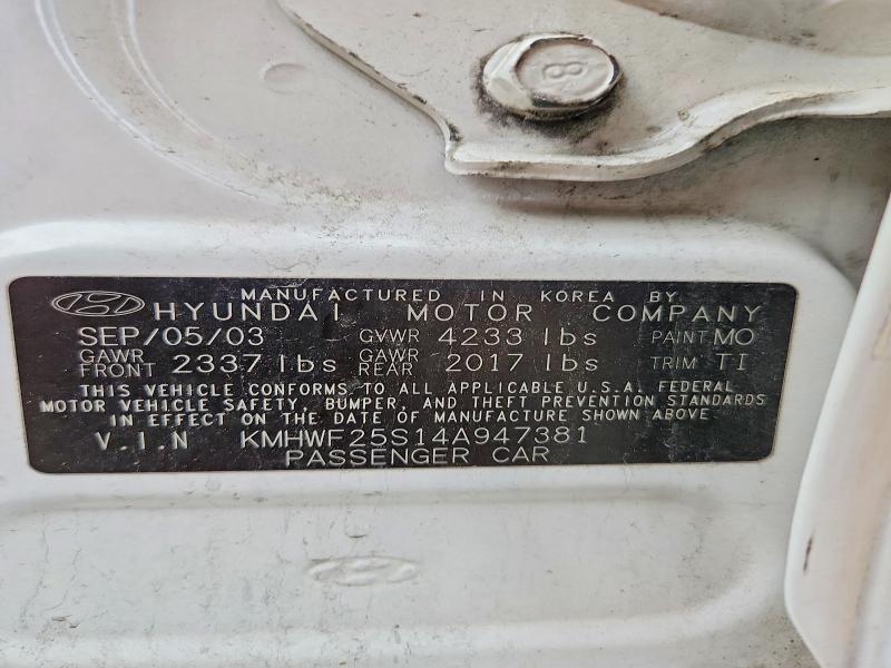 2004 Hyundai Sonata მანქანა იყიდება აუქციონზე, vin: KMHWF25S14A947381, აუქციონის ნომერი: 57663966