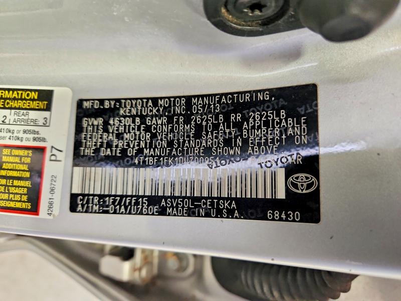 58525256 :رقم المزاد ، 4T1BF1FK1DU700951 vin ، 2013 Toyota Camry مزاد بيع