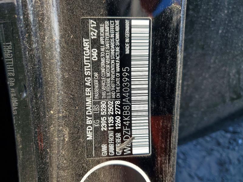 58378216 :رقم المزاد ، WDDZF4KB8JA403995 vin ، 2018 Mercedes-benz E مزاد بيع