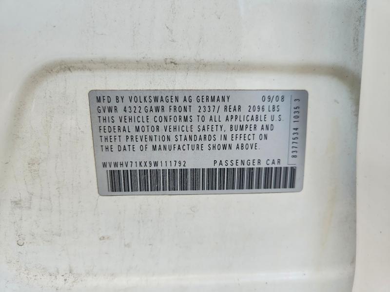 2009 Volkswagen Gti მანქანა იყიდება აუქციონზე, vin: WVWHV71KX9W111792, აუქციონის ნომერი: 58017426