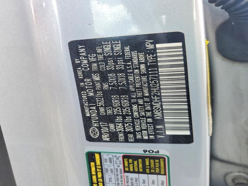 Aukcja sprzedaży 2017 Hyundai Santa Fe, vin: KM8SMDHF2HU257111, numer aukcji: 59566686