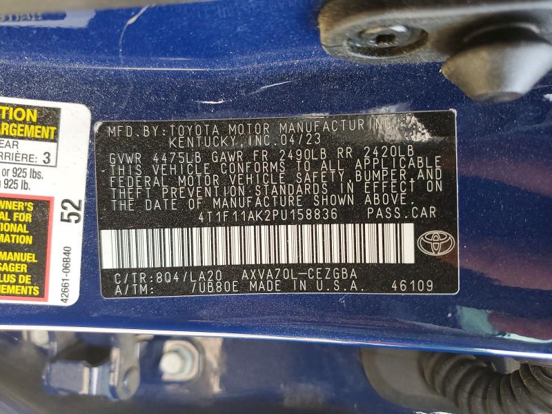 55757946 :رقم المزاد ، 4T1F11AK2PU158836 vin ، 2023 Toyota Camry مزاد بيع