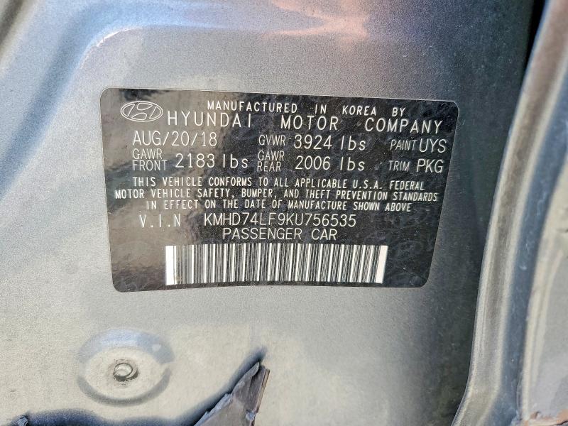 Продажа на аукционе авто 2019 Hyundai Elantra, vin: KMHD74LF9KU756535, номер лота: 58910976