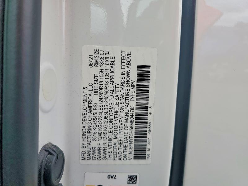 2021 Honda Pilot მანქანა იყიდება აუქციონზე, vin: 5FNYF5H58MB044785, აუქციონის ნომერი: 56304436