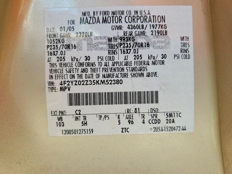 Продаж на аукціоні авто 2005 Mazda Tribute, vin: 4F2YZ02Z35KM52380, номер лоту: 58816176