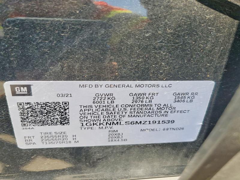 Aukcja sprzedaży 2021 Gmc Acadia, vin: 1GKKNMLS6MZ191539, numer aukcji: 58331076