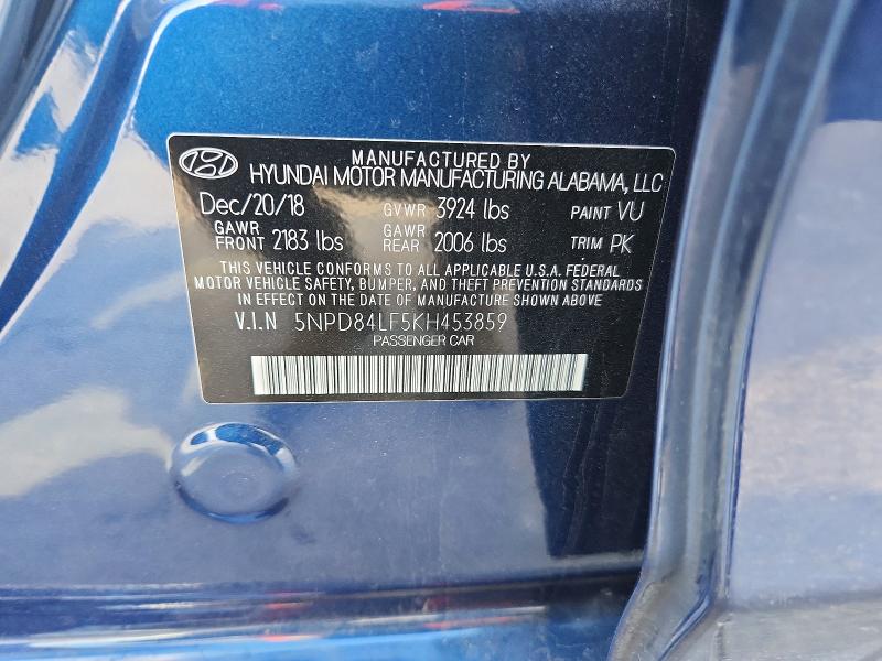 2019 Hyundai Elantra მანქანა იყიდება აუქციონზე, vin: 5NPD84LF5KH453859, აუქციონის ნომერი: 57134316