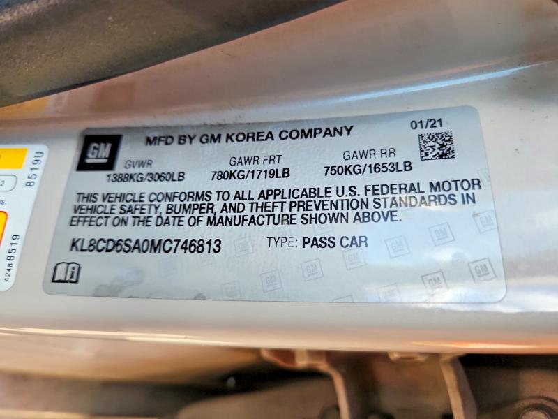 Продаж на аукціоні авто 2021 Chevrolet Spark, vin: KL8CD6SA0MC746813, номер лоту: 57779536