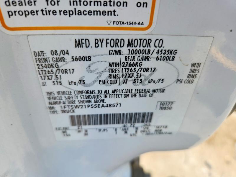 Продажа на аукционе авто 2005 Ford F250, vin: 1FTSW21P55EA48571, номер лота: 59365556
