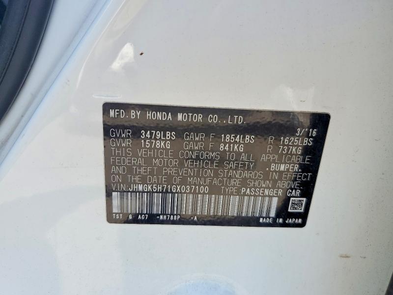 Продажа на аукционе авто 2016 Honda Fit, vin: JHMGK5H71GX037100, номер лота: 57959776