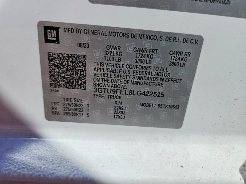 Aukcja sprzedaży 2020 Gmc Sierra, vin: 3GTU9FEL8LG422515, numer aukcji: 56422226