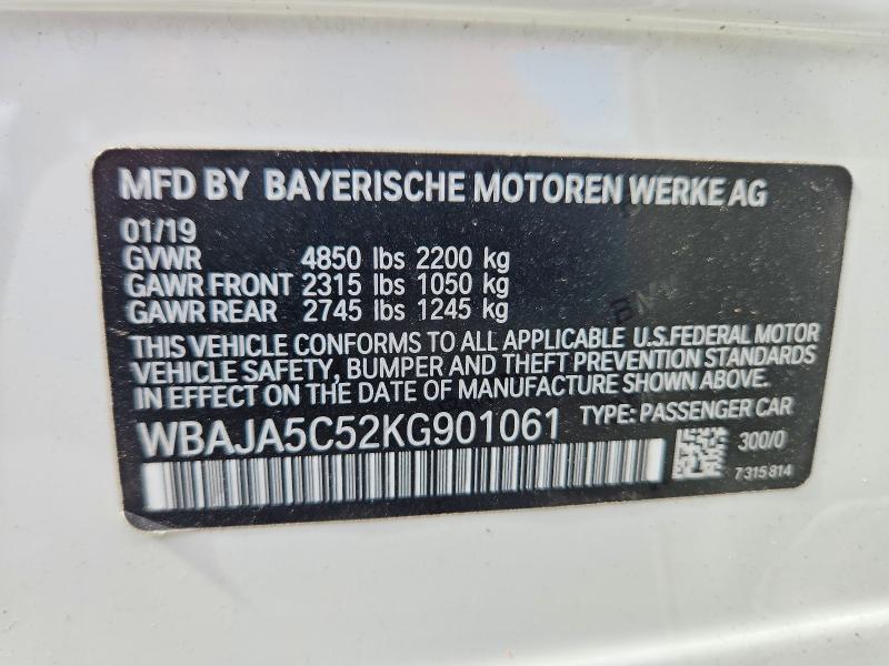 Aukcja sprzedaży 2019 Bmw 530, vin: WBAJA5C52KG901061, numer aukcji: 56838996