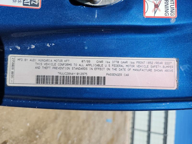 Aukcja sprzedaży 2000 Audi Tt, vin: TRUUC28N4Y1012975, numer aukcji: 56551216