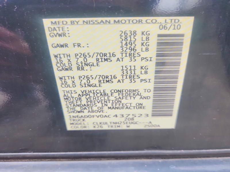 Aukcja sprzedaży 2010 Nissan Frontier, vin: 1N6AD0FV0AC437523, numer aukcji: 55224906