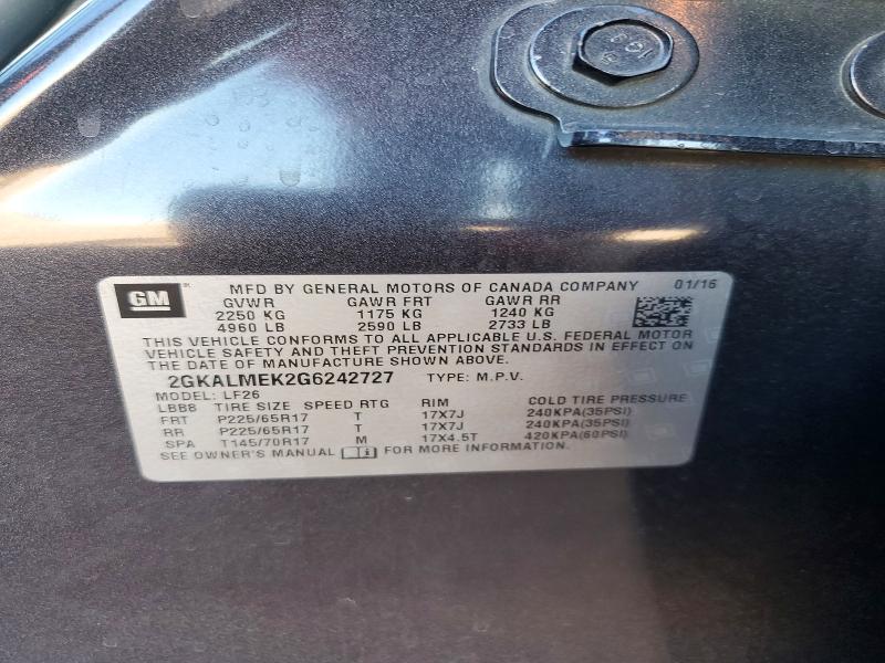 54923676 :رقم المزاد ، 2GKALMEK2G6242727 vin ، 2016 Gmc Terrain مزاد بيع