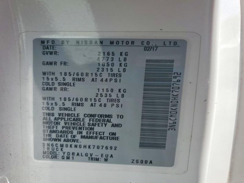 Aukcja sprzedaży 2017 Nissan Nv200, vin: 3N6CM0KN0HK707692, numer aukcji: 58260686