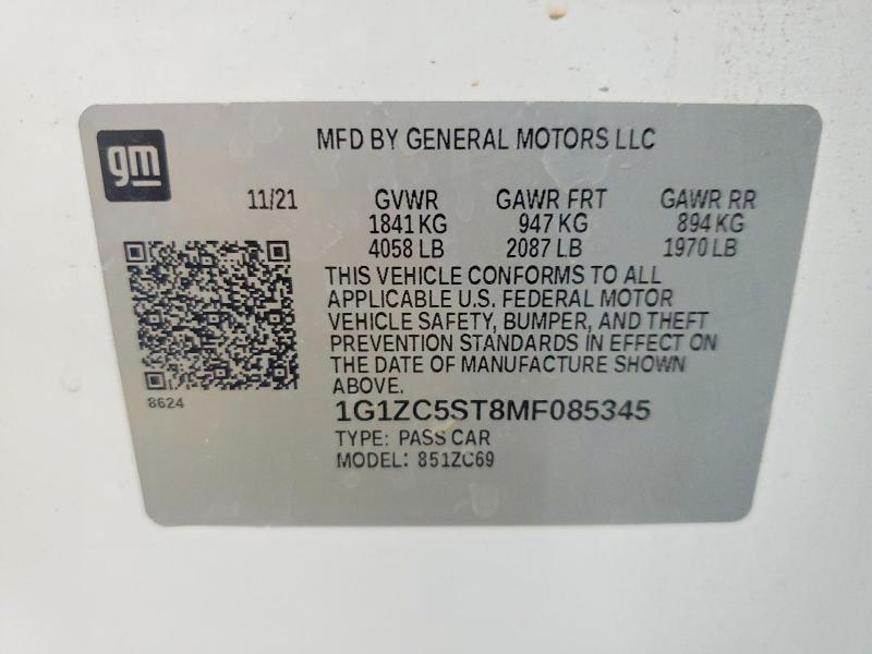 2021 Chevrolet Malibu მანქანა იყიდება აუქციონზე, vin: 1G1ZC5ST8MF085345, აუქციონის ნომერი: 57135456