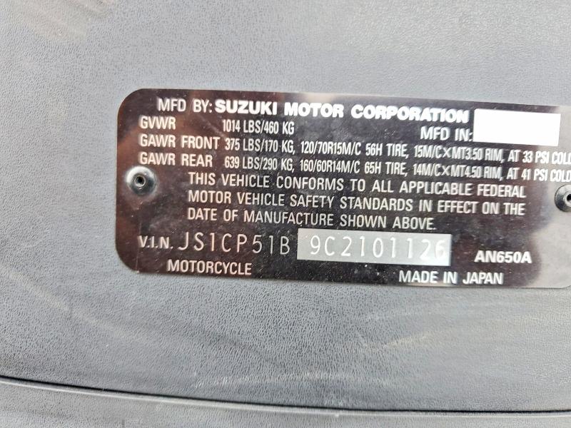 2012 Suzuki An650 მანქანა იყიდება აუქციონზე, vin: JS1CP51B9C2101126, აუქციონის ნომერი: 56603076