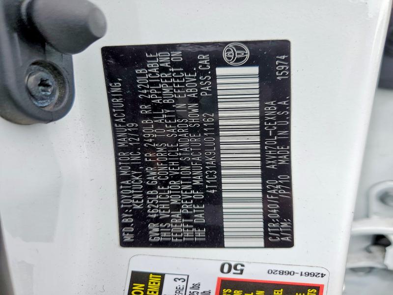 2020 Toyota Camry მანქანა იყიდება აუქციონზე, vin: 4T1C31AK9LU011162, აუქციონის ნომერი: 58156166