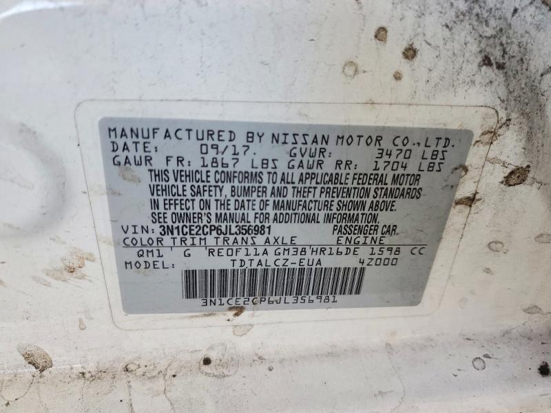 85771375 :رقم المزاد ، 3N1CE2CP6JL356981 vin ، 2018 Nissan Versa Note مزاد بيع