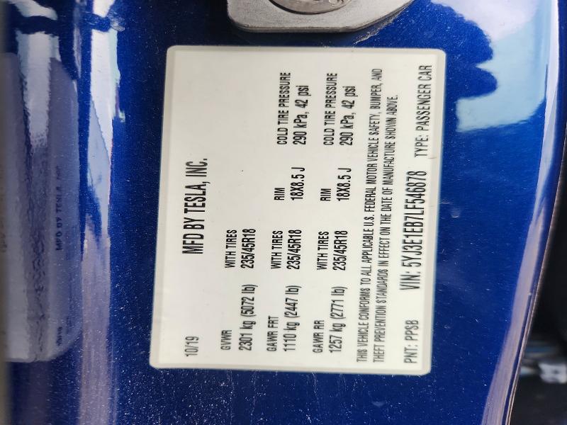 Продажа на аукционе авто 2020 Tesla Model 3, vin: 5YJ3E1EB7LF546878, номер лота: 57912686