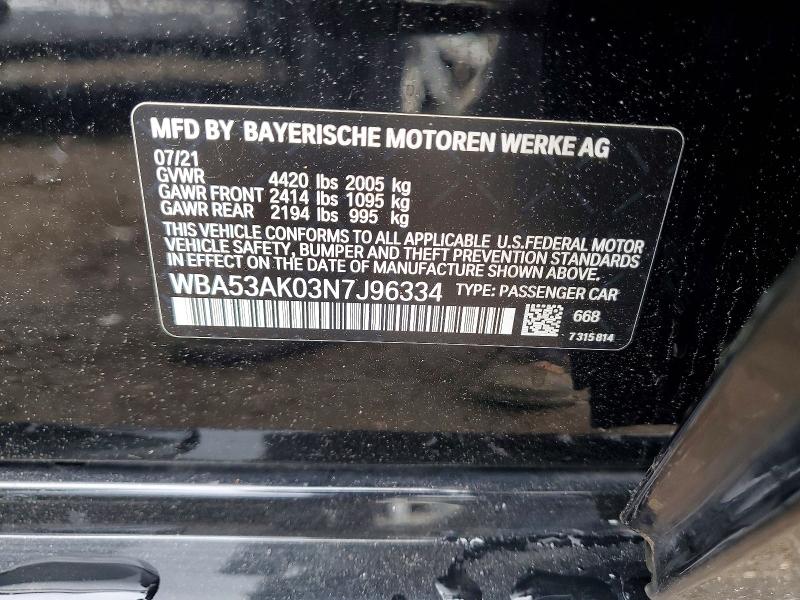 2022 Bmw 228i მანქანა იყიდება აუქციონზე, vin: WBA53AK03N7J96334, აუქციონის ნომერი: 56353676
