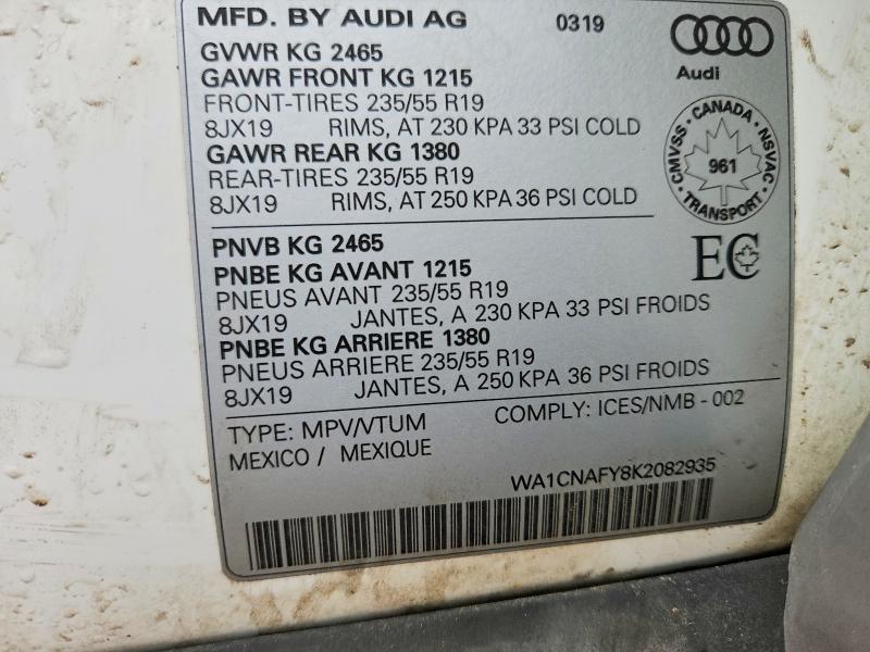Aukcja sprzedaży 2019 Audi Q5, vin: WA1CNAFY8K2082935, numer aukcji: 56647826