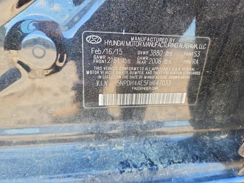 2015 Hyundai Elantra მანქანა იყიდება აუქციონზე, vin: 5NPDH4AE5FH647033, აუქციონის ნომერი: 57552956