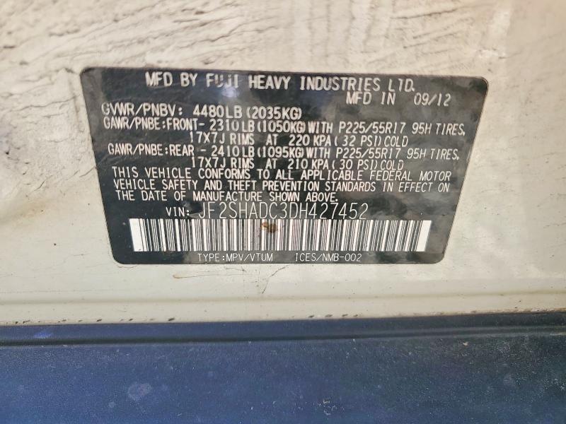 2013 Subaru Forester მანქანა იყიდება აუქციონზე, vin: JF2SHADC3DH427452, აუქციონის ნომერი: 57429136