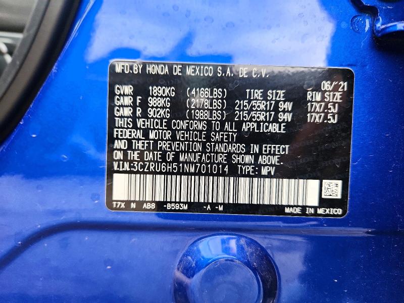 56592046 :رقم المزاد ، 3CZRU6H51NM701014 vin ، 2022 Honda Hr-v مزاد بيع