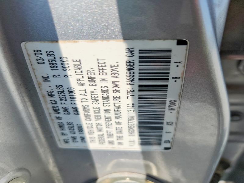 2006 Honda Accord მანქანა იყიდება აუქციონზე, vin: 1HGCM56776A113144, აუქციონის ნომერი: 58492326