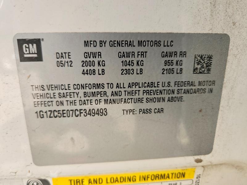 56474336 :رقم المزاد ، 1G1ZC5E07CF349493 vin ، 2012 Chevrolet Malibu مزاد بيع