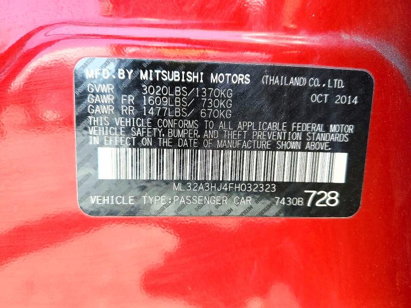 58932446 :رقم المزاد ، ML32A3HJ4FH032323 vin ، 2015 Mitsubishi Mirage مزاد بيع