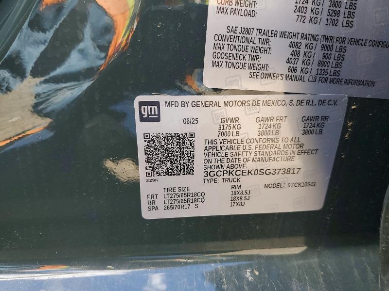 Aukcja sprzedaży 2025 Chevrolet Silverado, vin: 3GCPKCEK0SG373817, numer aukcji: 57499976