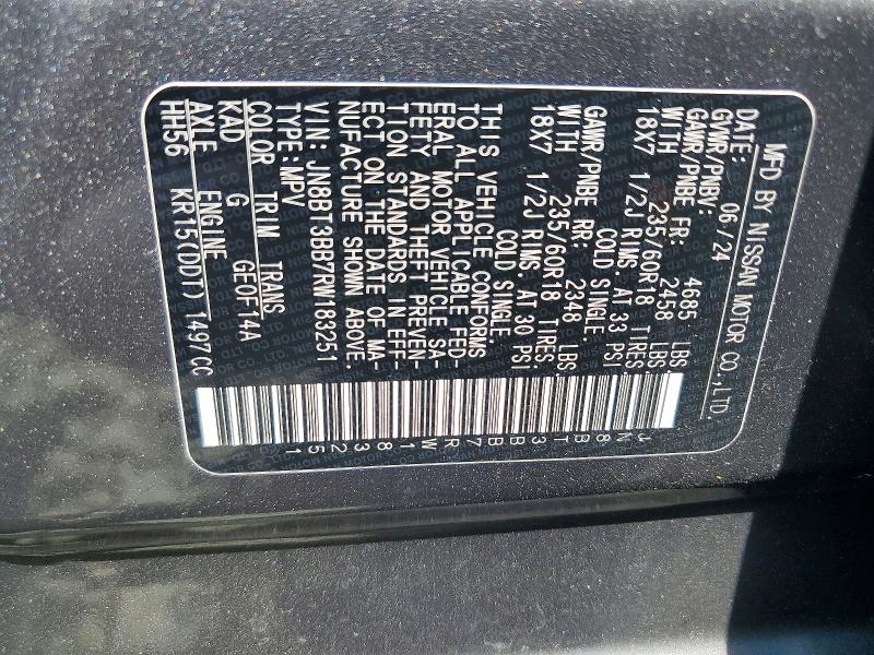 56937136 :رقم المزاد ، JN8BT3BB7RW183251 vin ، 2024 Nissan Rogue مزاد بيع