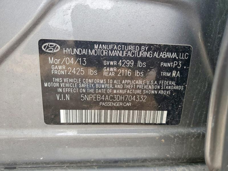 2013 Hyundai Sonata მანქანა იყიდება აუქციონზე, vin: 5NPEB4AC3DH704332, აუქციონის ნომერი: 58972006