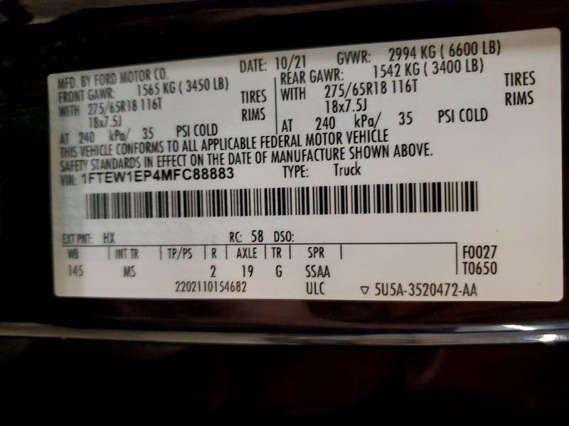 Продажа на аукционе авто 2021 Ford F150, vin: 1FTEW1EP4MFC88883, номер лота: 56475466