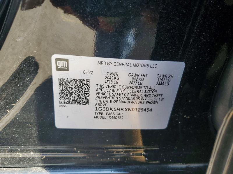 59267506 :رقم المزاد ، 1G6DK5RKXN0126454 vin ، 2022 Cadillac Ct4 مزاد بيع