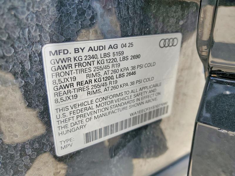 Продажа на аукционе авто 2025 Audi Q3, vin: WA1EECF31S1071080, номер лота: 56826596