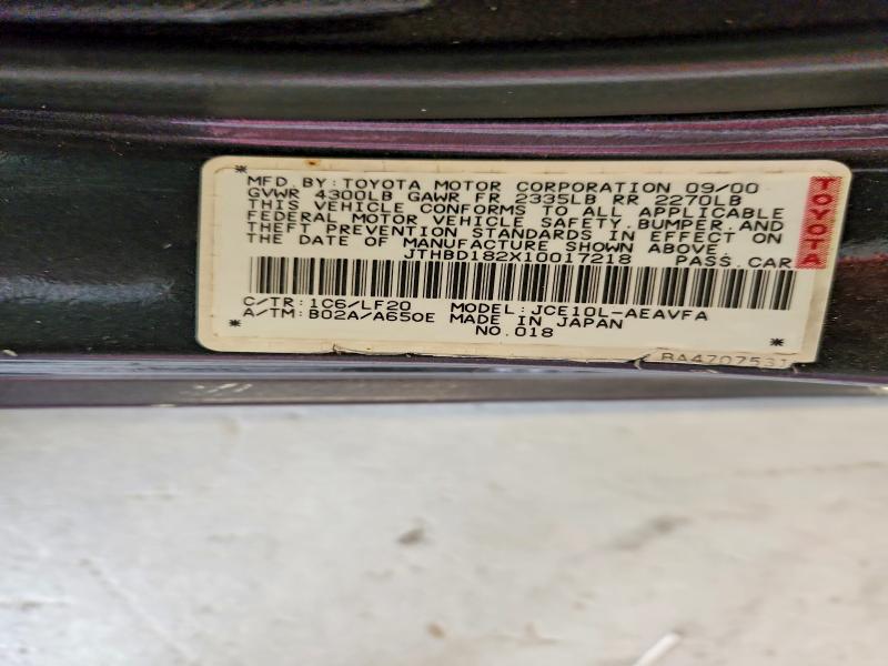 Aukcja sprzedaży 2001 Lexus Is, vin: JTHBD182X10017218, numer aukcji: 58515256