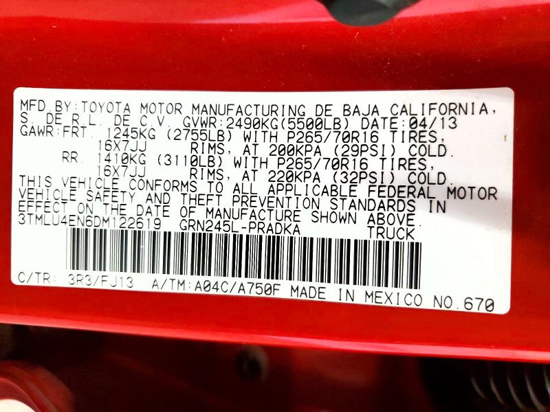 2013 Toyota Tacoma მანქანა იყიდება აუქციონზე, vin: 3TMLU4EN6DM122619, აუქციონის ნომერი: 56369346