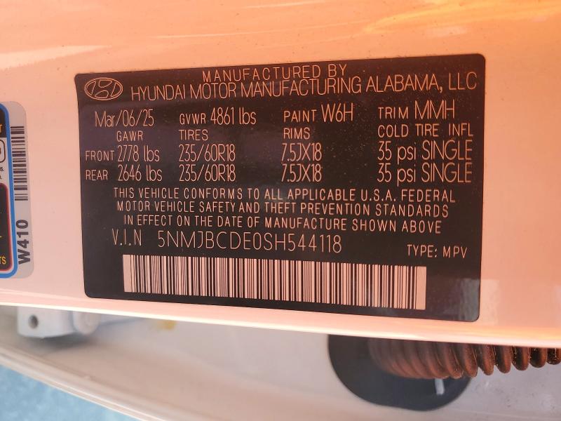 2025 Hyundai Tucson მანქანა იყიდება აუქციონზე, vin: 5NMJBCDE0SH544118, აუქციონის ნომერი: 56966976