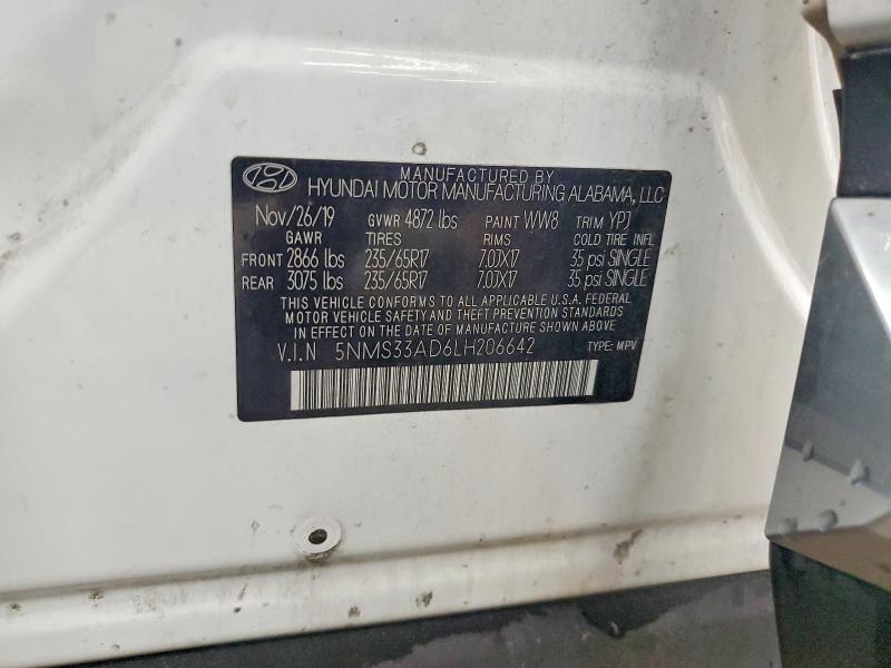 2020 Hyundai Santa Fe მანქანა იყიდება აუქციონზე, vin: 5NMS33AD6LH206642, აუქციონის ნომერი: 57257976
