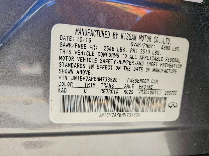 Продаж на аукціоні авто 2017 Infiniti Q50, vin: JN1EV7AP8HM733920, номер лоту: 55900046