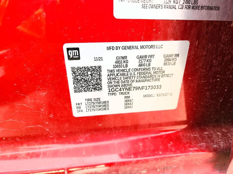 Aukcja sprzedaży 2022 Chevrolet Silverado, vin: 1GC4YNE79NF173033, numer aukcji: 57721416