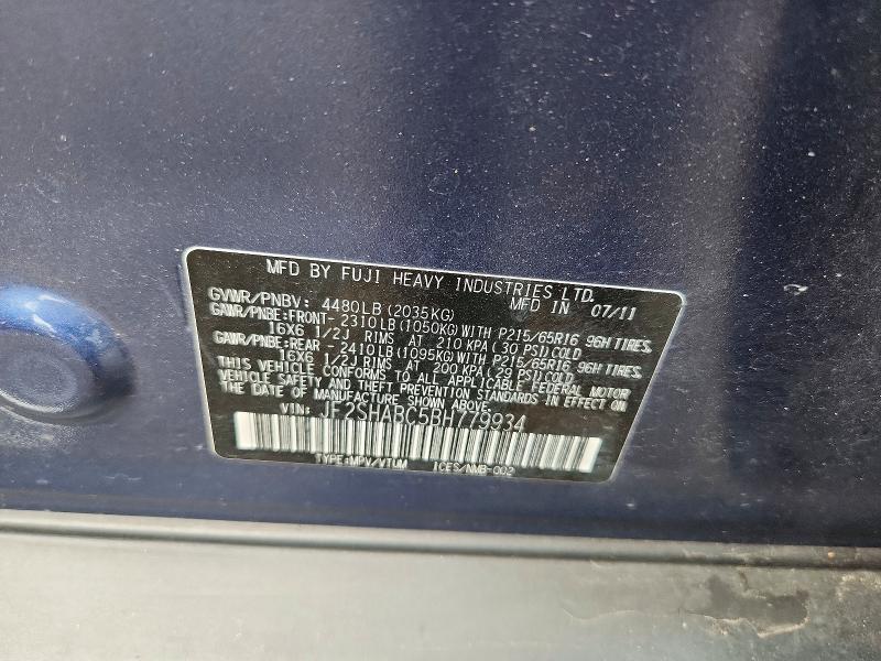 Aukcja sprzedaży 2011 Subaru Forester, vin: JF2SHABC5BH779934, numer aukcji: 57319486